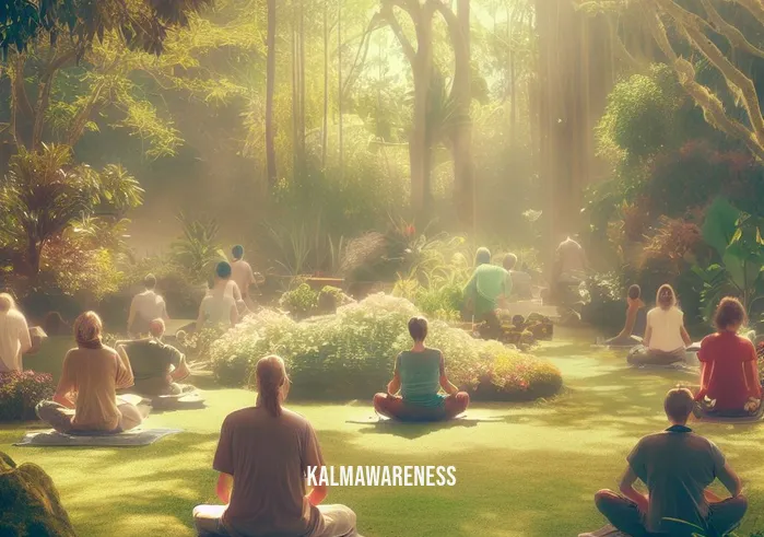 mindful medicine worldwide _ Image: A serene meditation garden with people practicing mindfulness and yoga. The setting is peaceful, and individuals are connecting with their inner selves and the natural world.Image description: Amidst the chaos, individuals find solace in a serene meditation garden. People practice mindfulness and yoga, connecting with nature and their inner selves.