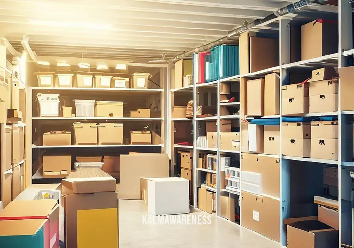 mindful moving and storage _ Image: A spacious and well-organized storage unit with neatly stacked boxes and labeled bins.Image description: A transformed storage unit showcasing meticulous organization and a clutter-free space.