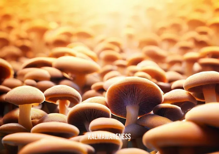 mindful mushrooms _ Image: A field of mushrooms thriving in a rejuvenated environment. Image description: A vibrant field of mushrooms flourishing in a clean and revitalized environment.