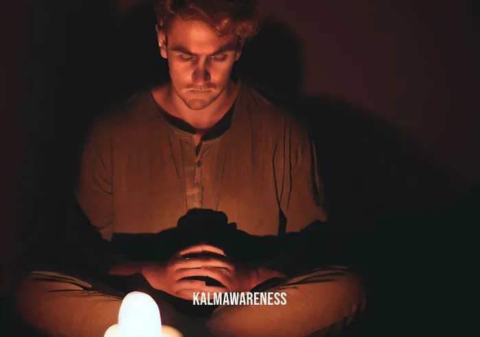 middle pillar guided meditation _ Image: The same person is now seated in a serene and dimly lit space, their eyes closed and hands resting on their knees. Soft candlelight illuminates the area.Image description: Seeking solace, they find a quiet corner, ready to embark on their journey of self-discovery and healing.