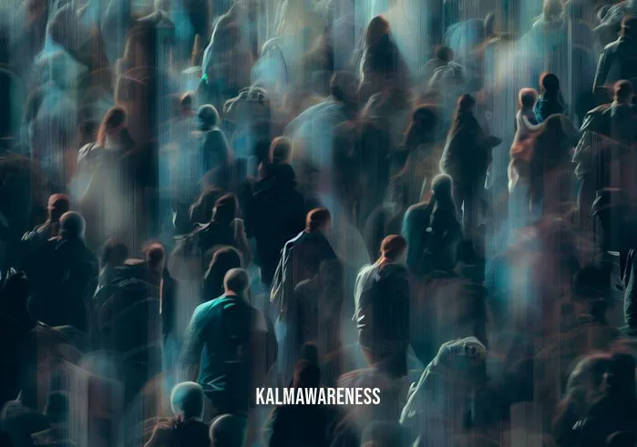 mindful touch _ Image: A bustling city street, crowded with people in a hurry, heads buried in their phones. Image description: A sea of anonymous figures, isolated in the midst of a chaotic urban landscape.