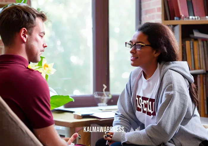 mindful usc _ Image: A student counselor at USC having a one-on-one conversation with a student, offering guidance and support.Image description: In a cozy office at USC, a student counselor engages in a one-on-one conversation with a student, providing a compassionate ear and guidance to help them navigate their academic and personal struggles.