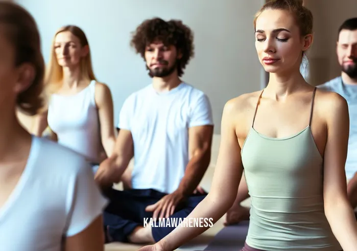 mindfully alive _ Image: A yoga class with participants in various poses, their faces relaxed and focused.Image description: A yoga class with participants in various poses, their faces relaxed and focused.
