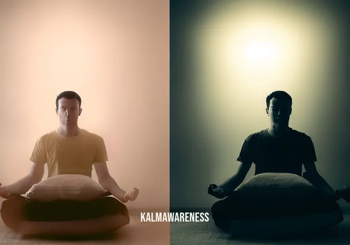 mindfully anderson _ Image: A tranquil meditation space with soft lighting, a cushion, and a person sitting cross-legged in a state of peaceful contemplation.Image description: In the second image, we see a stark contrast as the individual has transitioned to a serene meditation space, reflecting the beginning of their mindfulness journey.