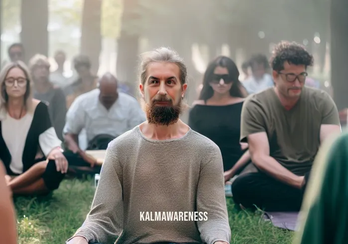 mindfulness aesthetic _ Image: The individual joins a group meditation session in the park, surrounded by a diverse community of people, all in a state of peaceful contemplation. Image description: Finding connection and serenity through mindfulness, they participate in a communal practice, fostering a sense of unity and inner calm.