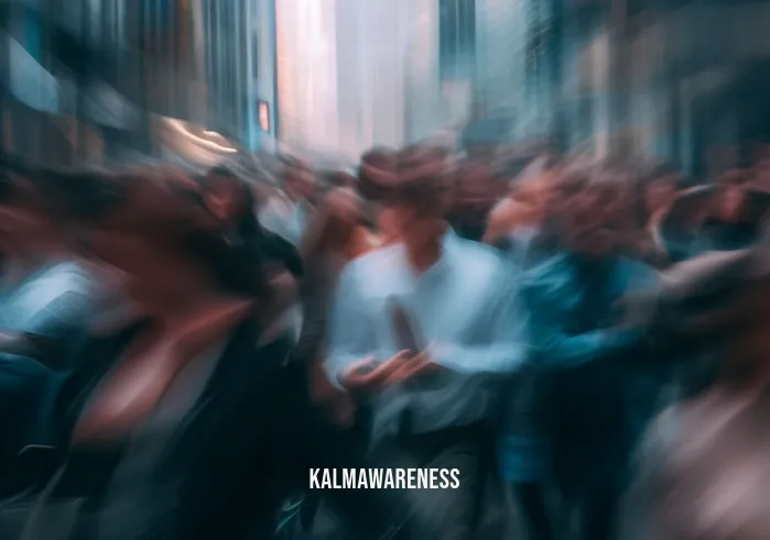 mindfulness as a superpower _ Image: A busy city street with people rushing around, distracted and anxious. Image description: A bustling city street filled with people rushing about, looking distracted and anxious.
