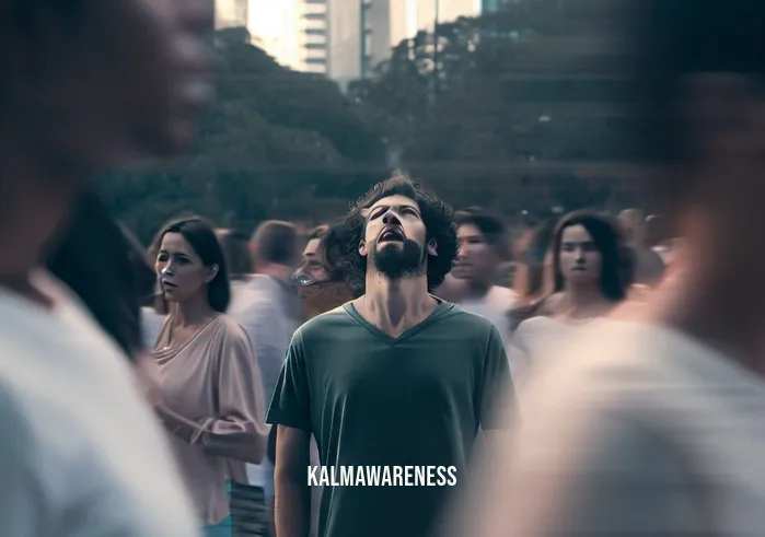 mindfulness exercises in spanish _ Image: A group of individuals in a bustling city park, surrounded by noise and distractions, practicing deep breathing exercises, finding stillness amid chaos.Image description: Un grupo de personas en un concurrido parque de la ciudad, rodeado de ruido y distracciones, practicando ejercicios de respiración profunda, encontrando quietud en medio del caos.