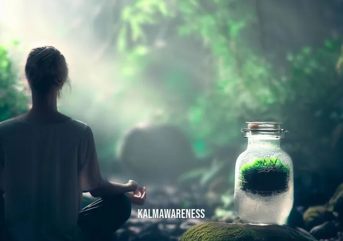 mindfulness jar for adults _ Image: A tranquil scene of someone meditating beside the mindfulness jar, finding inner peace. Image description: A person meditates beside the mindfulness jar, achieving inner calm and clarity.
