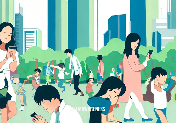 mindfulness retreats for families _ Image: A bustling city park filled with stressed-out families, parents on their phones, children looking bored.Image description: Families in a city park, parents preoccupied, children disengaged, highlighting the need for a change.