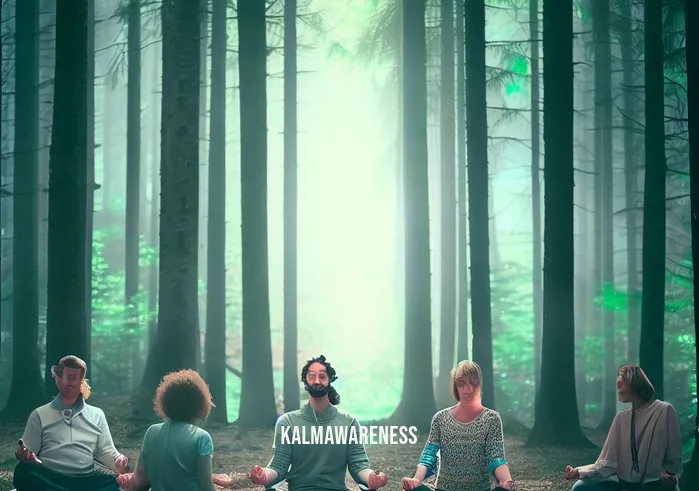 mindfulness retreats for families _ Image: A serene forest clearing with a circle of families sitting cross-legged, eyes closed, surrounded by tall trees.Image description: Families find tranquility in a forest clearing, practicing mindfulness, seeking solace amidst nature.