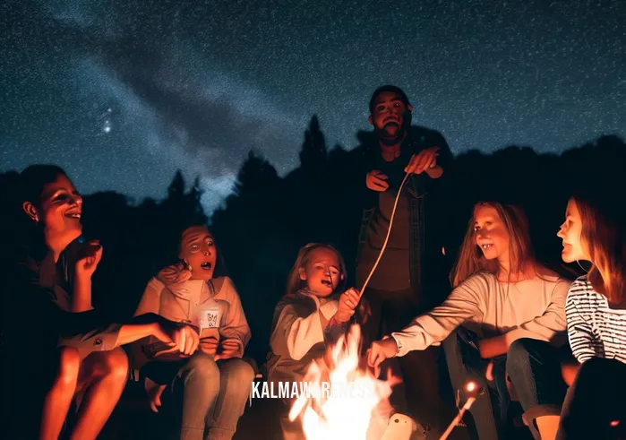 mindfulness retreats for families _ Image: A group of families gathered around a campfire, sharing stories, laughter, and marshmallows under the starry night sky.Image description: Families come together around a campfire, forging connections and creating lasting memories.