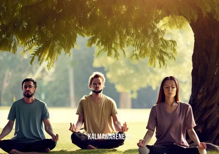 mindfulness survey for students _ Image: A serene park with a few students sitting under a tree, eyes closed, practicing mindfulness meditation.Image description: Students finding solace in a peaceful park, seated under a tree, engaged in mindfulness meditation, their expressions relaxed.