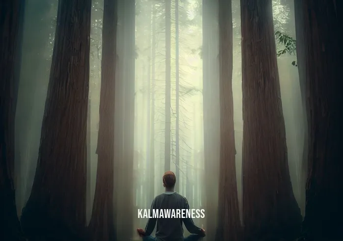 mindfulness themes _ Image: A person practicing mindfulness in a tranquil forest, taking a mindful walk among towering trees.Image description: A person practicing mindfulness in a tranquil forest, taking a mindful walk among towering trees, finding solace in nature.