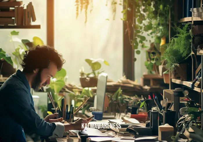 mindfulpleasure _ Image: A clutter-free, well-organized workspace with a person deeply engrossed in meaningful work, surrounded by plants and natural light.Image description: Balanced and focused, they have created an oasis of productivity amidst the urban hustle.