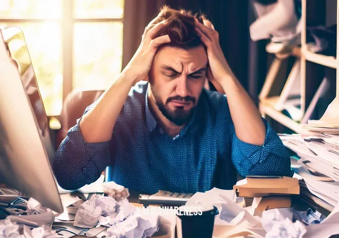 mirror method shifting _ Image: A cluttered office desk with scattered papers and a stressed-looking person staring at their computer screen. Image description: The initial problem, a disorganized workspace causing stress and distraction.