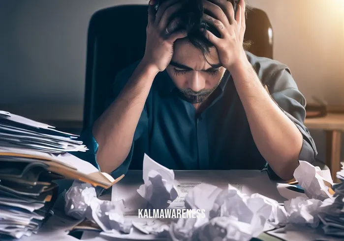 moments of mindfulness _ Image: A cluttered desk, papers scattered, a stressed person with a furrowed brow.Image description: A cluttered desk, papers scattered, a stressed person with a furrowed brow.