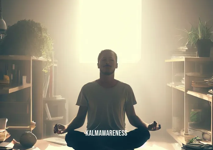 non striving _ Image: The person is seen meditating peacefully in a clutter-free workspace with serene surroundings.Image description: The person is seen meditating peacefully in a clutter-free workspace with serene surroundings.