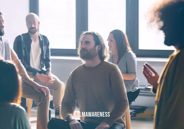 one mindfully _ Image: A group of people in a meeting room, engaged in a mindful discussion, actively listening to each other. Image description: A collaborative environment where people communicate mindfully.