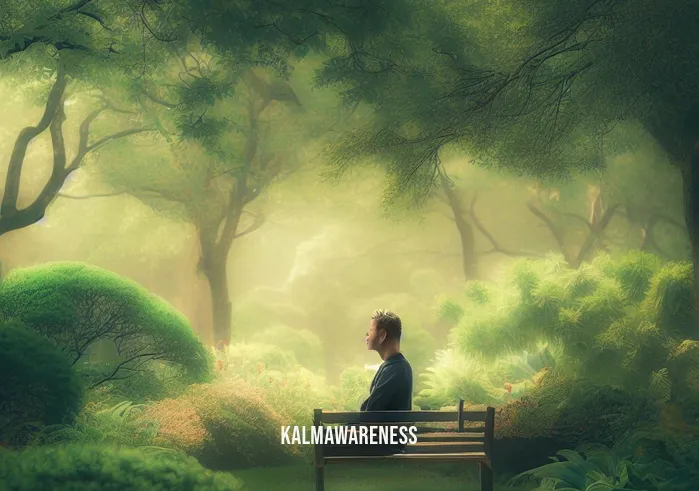 pause is power _ Image: A serene and picturesque park scene with a person sitting on a bench, eyes closed, and a tranquil smile on their face, surrounded by lush greenery.Image description: Amidst the natural beauty, a lone figure sits peacefully, practicing mindfulness, and finding solace in the embrace of nature.