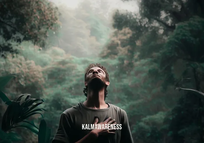 pause technique _ Image: A person outside, surrounded by nature, taking a deep breath and enjoying a moment of tranquility. Image description: Amidst a lush natural setting, a person stands, inhaling deeply, embracing the serenity of the outdoors.