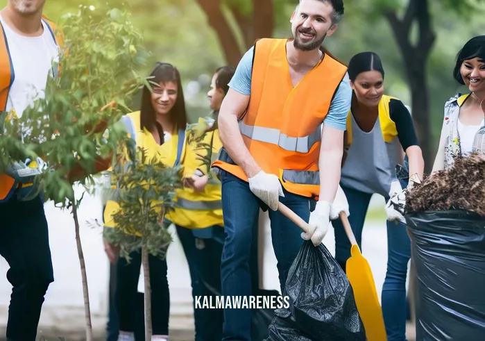 planet mindful _ Image: A diverse group of people participating in a community clean-up, picking up litter from a park, and planting trees.Image description: Citizens unite to tackle the pollution problem through collective action.