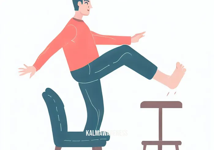 position and pose starts by fanning your toes _ Image: The person stands up from the chair, stretching and fanning their toes while balancing on one foot.Image description: Taking a break from sitting, they actively engage their feet to relieve tension and maintain better posture.