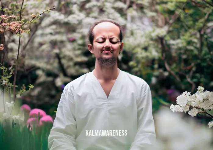 seeing faces during meditation _ Image: A meditator in a lush garden, eyes closed, a serene smile on their face, surrounded by blooming flowers and tranquility. Image description: A meditator in a garden, eyes closed, smiling serenely, surrounded by blossoming flowers and tranquility.