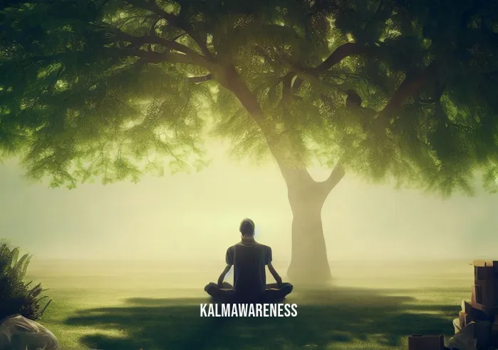 shiny meditate _ Image: A serene outdoor scene, with the person now meditating under a tree in a peaceful park. Image description: The individual has moved from the cluttered room to a tranquil park, finding solace and focus under the shade of a tree.
