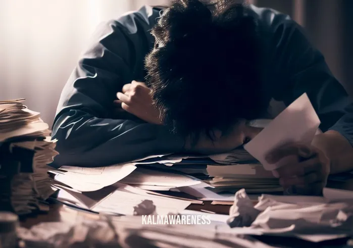 simple thoughts _ Image: A cluttered desk with scattered papers and a stressed person hunched over it.Image description: A cluttered desk with scattered papers and a stressed person hunched over it.