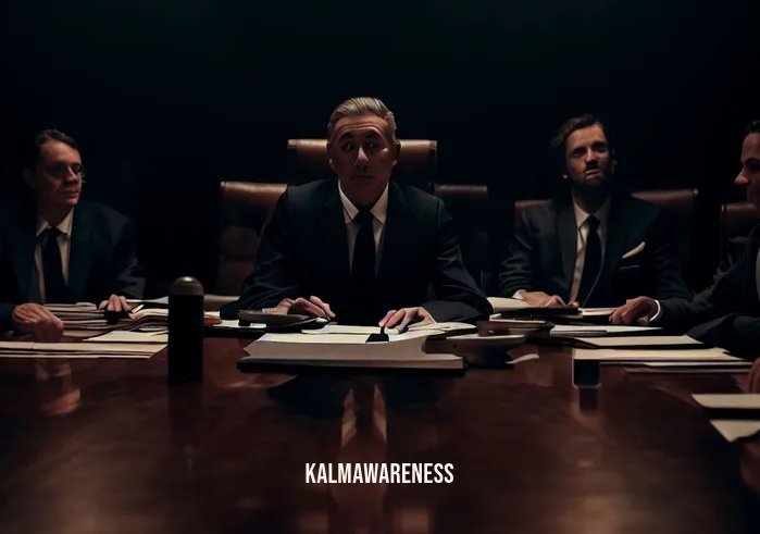 sitting in the power _ Image: A dimly lit boardroom filled with stern-looking executives in suits, sitting around a long table. Tension in the air as they discuss important decisions.Image description: Executives in business attire, their faces etched with concern, sit around a polished wooden table in a dimly lit boardroom. Papers and laptops scattered across the table, highlighting the seriousness of the discussion.