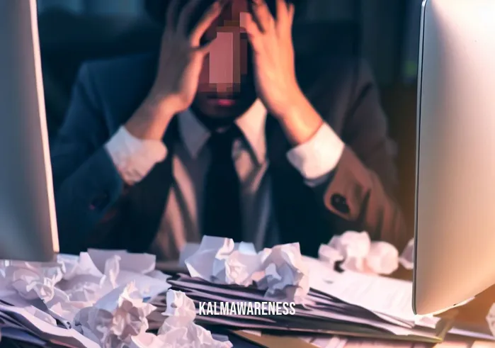 skillfully aware _ Image: A cluttered desk with papers, a stressed person in front of a computer screen.Image description: An overwhelmed office worker surrounded by disorganized documents, feeling the weight of a looming deadline.