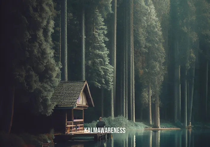 the nature of the mind _ Image: A serene, isolated cabin in the woods, surrounded by tall trees and a clear, calm lake, with a person sitting on the porch, deep in thought.Image description: A retreat into nature, seeking solitude and peace to contemplate the complexities of the mind.