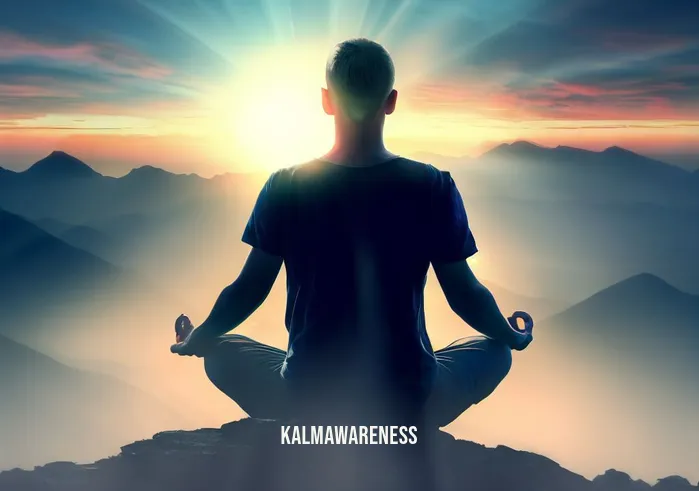 the nature of the mind _ Image: A person engaged in meditation, sitting cross-legged on a mountaintop, with a backdrop of a breathtaking sunrise.Image description: Finding clarity and focus through mindfulness, transcending the chaos of the cluttered mind.