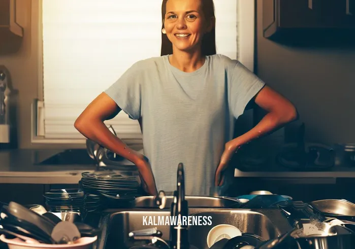 things we do everyday without noticing _ Image: A sink filled with clean, sparkling dishes, and the person standing beside it with a satisfied smile.Image description: The kitchen sink transformed, now gleaming with cleanliness, and a contented smile on the face of the person who conquered the chaos.