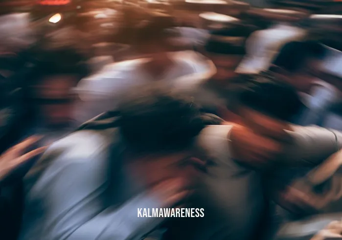 train the mind to respond, not react _ Image: A crowded city street during rush hour, people hurrying in all directions. Image description: Commuters pushing and shoving, faces tense with frustration.