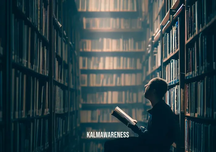 train the mind to respond, not react _ Image: A library, shelves filled with books, a person engrossed in deep reading. Image description: The individual, absorbed in knowledge, with a focused and serene expression.