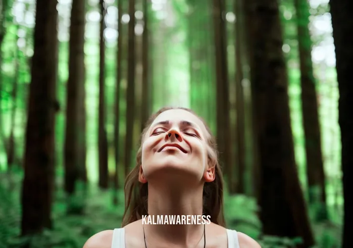 ucsd center for mindfulness _ Image: A smiling individual practicing mindful breathing in a lush, green forest, surrounded by tall trees.Image description: A person reconnecting with nature and their inner self through mindful breathing in a serene forest setting.