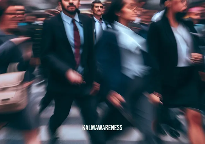 walking meditation quotes _ Image: A crowded city street during rush hour, with people hurrying in all directions.Image description: Pedestrians in business attire, walking briskly with stressed expressions.
