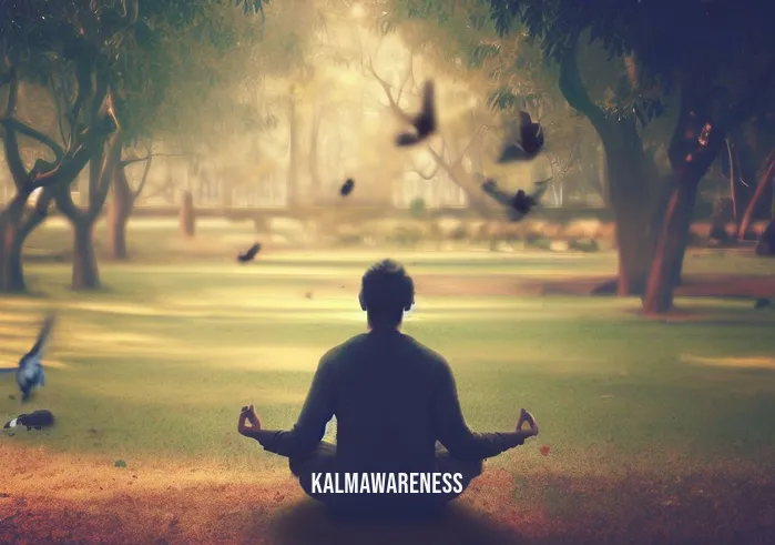 wellness guide meditation resilience _ Image: A serene park with a person sitting cross-legged, attempting to meditate amidst distractions. Image description: In a peaceful park, a person sits cross-legged, trying to meditate amidst the distractions of chirping birds and rustling leaves.