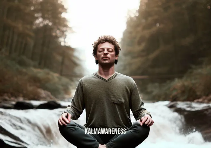 object of meditation _ Image: Person meditating outdoors, surrounded by nature, but with a slightly restless posture and a focused expression.Image description: Out in nature