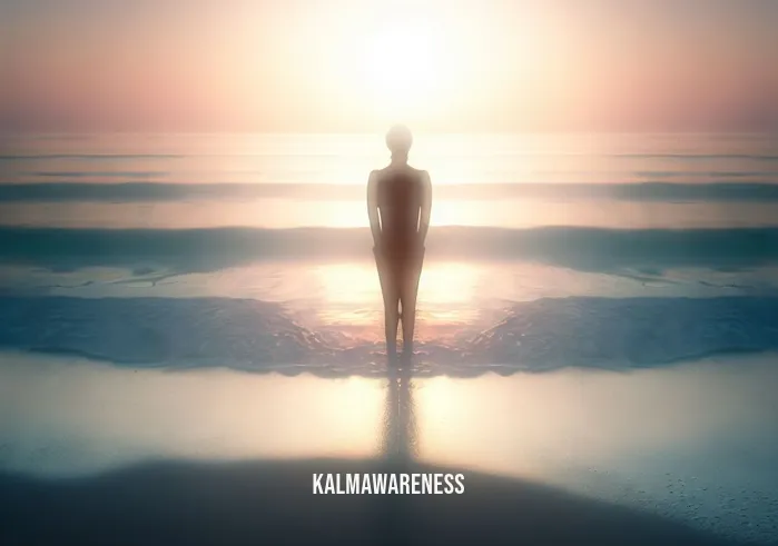 what is micro-meditation _ Image: A serene beach at sunrise, with gentle waves lapping the shore. Someone stands with their eyes closed, meditating as the sun rises.Image description: A serene beach scene at dawn, where a meditator welcomes the day with a clear mind and a sense of inner peace.