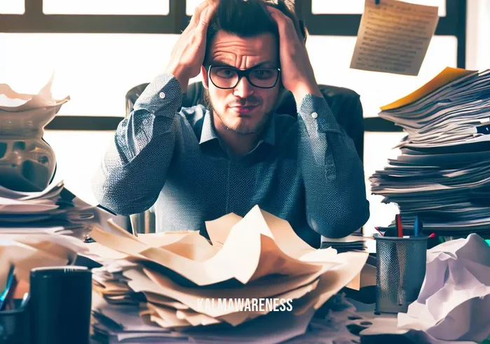 when we do something we are using _ Image: A cluttered office desk with papers piled high, a stressed-looking person staring at the mess.Image description: A chaotic workspace filled with disorganized documents and a person overwhelmed by the clutter.