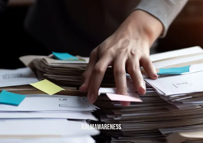 when we do something we are using _ Image: The person sorting and filing papers, creating neat stacks, and using labels.Image description: A focused individual actively organizing papers into tidy piles and using labels for categorization.