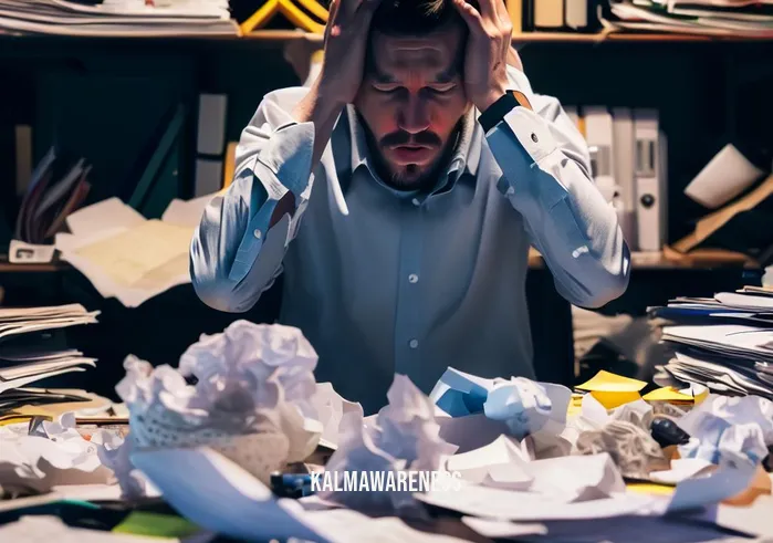 will kabat zinn mft _ Image: A cluttered and chaotic desk, scattered papers and a stressed-looking individual in a cluttered office.Image description: A disorganized desk filled with scattered papers and office supplies, a person with a look of frustration and overwhelm.