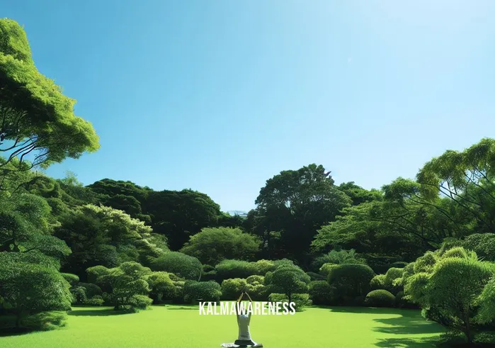 mindfulness in motion _ Image: A serene park, with the same person practicing yoga, surrounded by lush greenery and a clear blue sky.Image description: A serene park, with the same person practicing yoga, surrounded by lush greenery and a clear blue sky.
