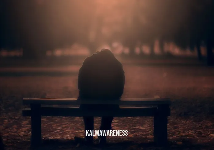 meditations for healing a broken heart _ Image: A person sits alone on a park bench, hunched over with a sad expression, surrounded by fallen leaves and fading sunlight.Image description: In the soft glow of twilight, a solitary figure contemplates their broken heart, surrounded by the serenity of a deserted park.