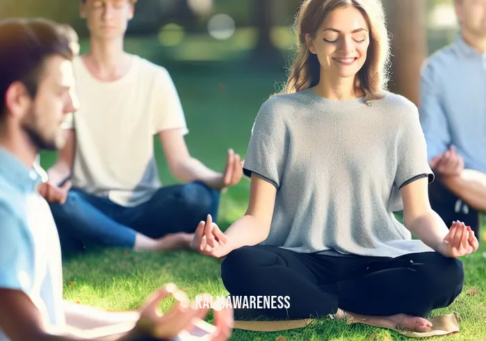 mindful education transcript _ Image: A serene outdoor setting, students sitting in a circle on the grass, eyes closed, in a mindfulness meditation session.Image description: Students have transitioned to an outdoor meditation session, finding peace and tranquility.