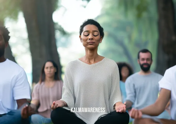 loving kindness meditation 5 minutes _ Image: A group of diverse individuals sitting in a park, eyes closed, practicing loving-kindness meditation.Image description: A serene park setting with people from various backgrounds sitting in meditation, cultivating a sense of loving-kindness.
