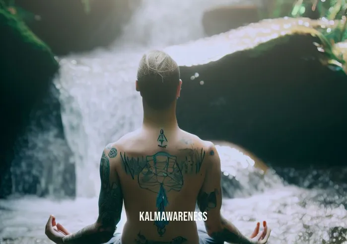 be here now tattoo _ Image: The individual practices mindfulness, meditating in a peaceful natural setting. Image description: Finding solace in nature, the person practices mindfulness, meditating near a tranquil stream, with the tattoo prominently displayed.
