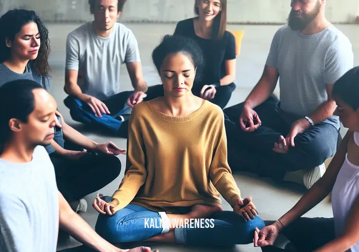 6 minute meditation _ Image: A group of people sitting in a circle, eyes closed, practicing mindfulness and meditation.Image description: A diverse group sits in a circle, eyes closed, as they engage in a group meditation, finding inner peace together.